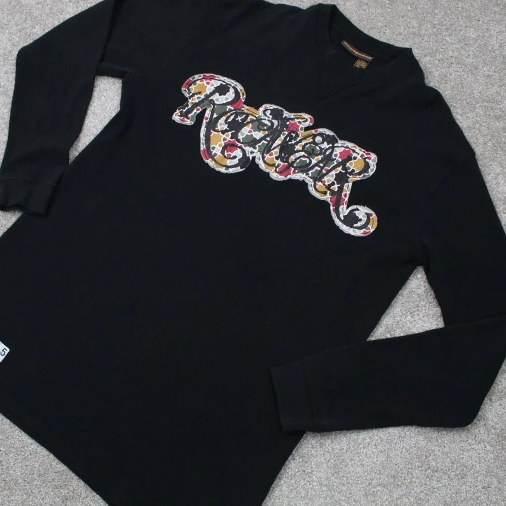 Rocawear Waffle Knit Shirt Adult 2XL XXL Black Long Sleeve Pullover‎ Crewneck